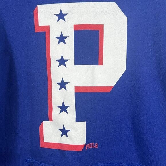 🔥🏀 Vintage PHILADELPHIA 76ers NBA Logo HOODIE SWEATSHIRT ‘47 Brand Sz Lg - EUC - Picture 4 of 10